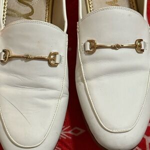 Women's White Loafers with Gold Detail